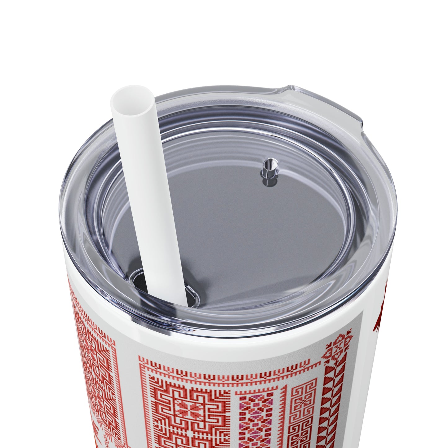 Palestine And Tatreez All Over Design | Skinny Steel Tumbler with Straw | 20oz