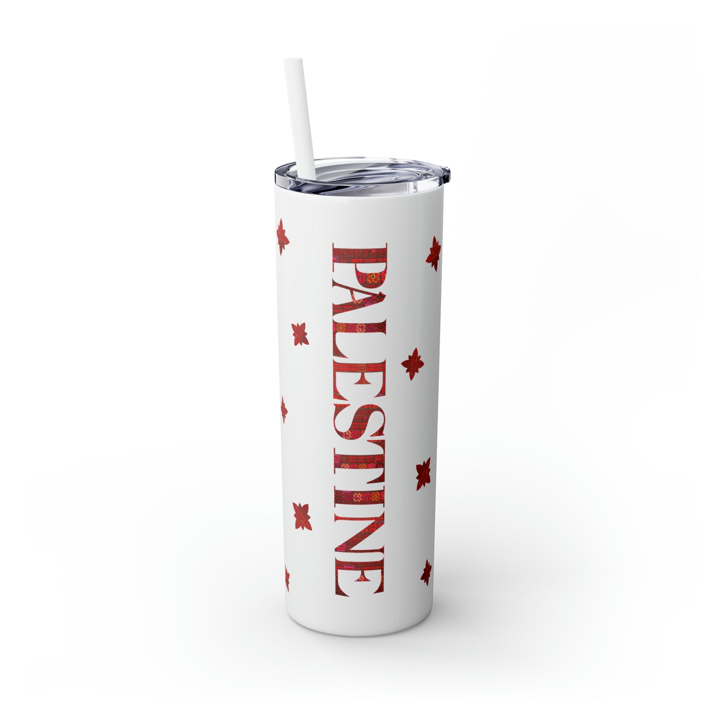 Palestine And Tatreez All Over Design | Skinny Steel Tumbler with Straw | 20oz